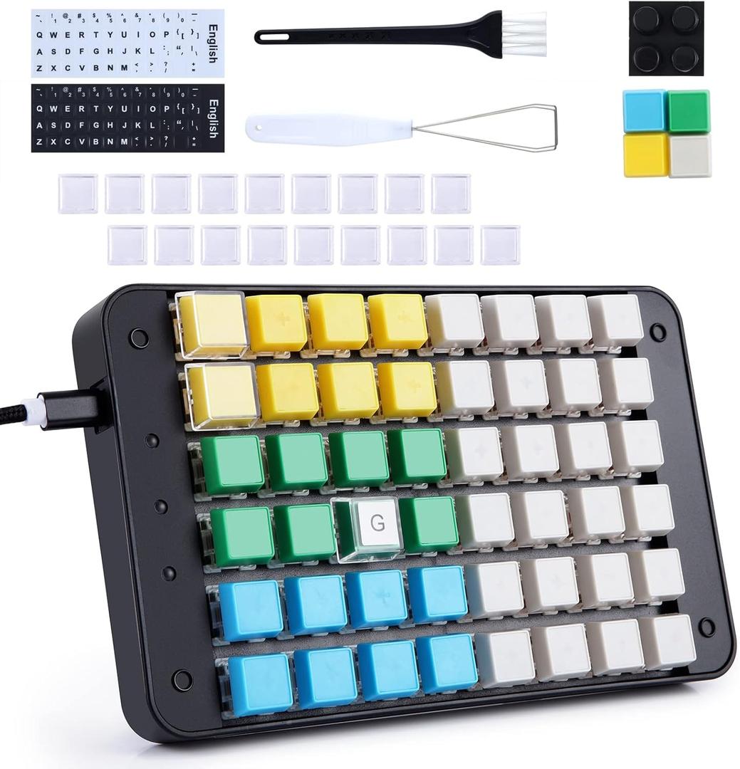 Koolertron One Handed Macro Mechanical Gaming Keyboard, Fully Programmable Mini Keypad, 48Key Mini USB Macro Keyboard with Blank Keycaps, for Gamers/Cashier/Designers/Video Editors