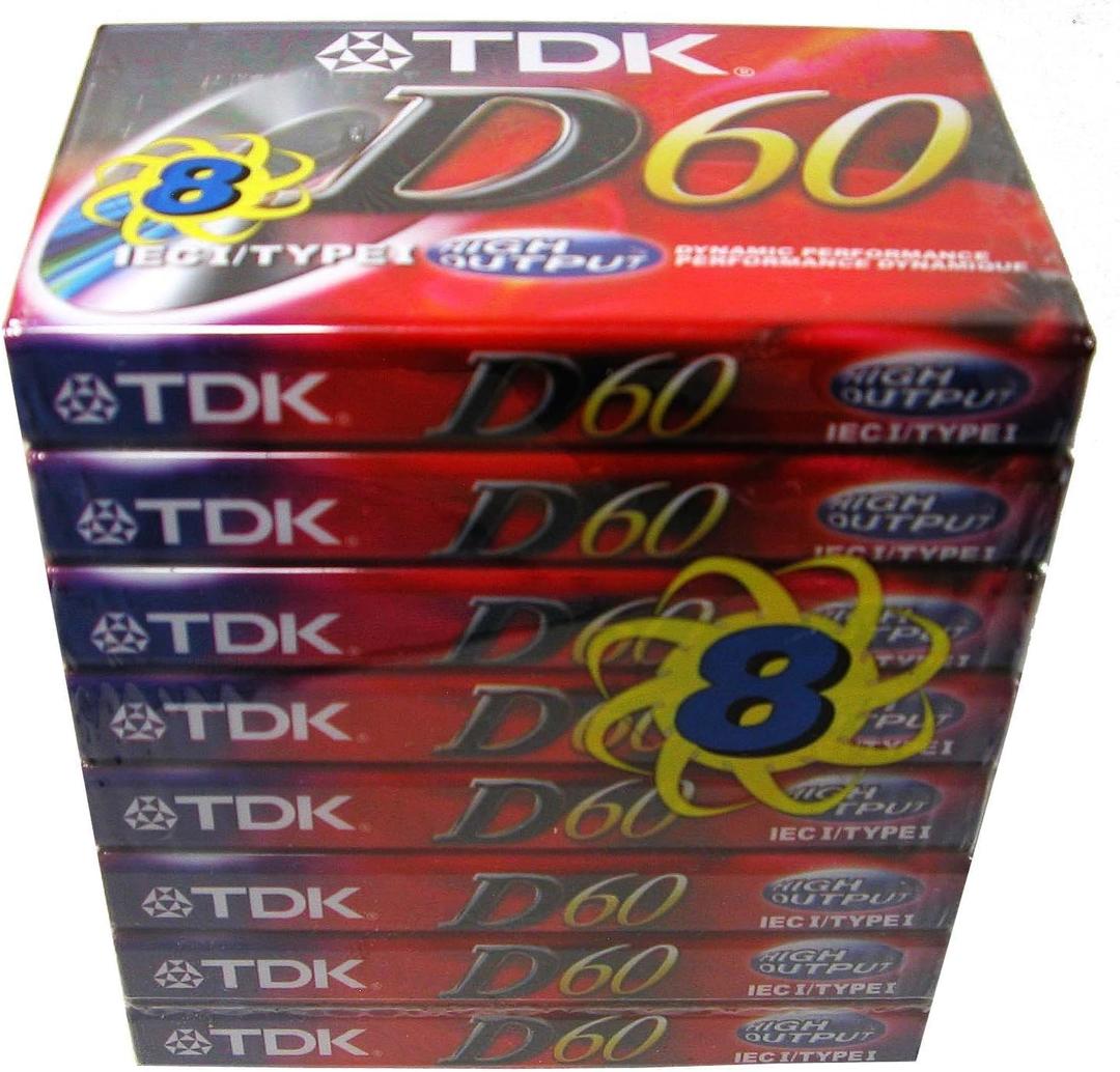 TDK Audio Cassette Tape - 60 Minute (8 Pack, Red)