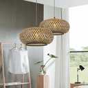 Arturesthome Bamboo Woven Pendant Light for Kitchen Island, Hand-Woven Black Shades Chandelier, Handmade Hanging Lights Crafts Lampshade, 50cmx25cm