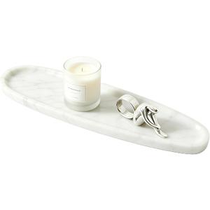 Natural Marble Vanity Tray, 16.6"x4.6" White Real Stone Decorative Tray for Bathroom Countertop & Home Decor, Catchall Organizer for Jewelry, Candles, Cosmetics & PerfumeWhite