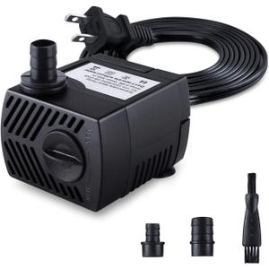 Fountain Pump, 80GPH(4W 300L/H) Submersible Water Pump, Durable Outdoor Fountain Water Pump with 7.2ft2.2m Power Cord, 3 Nozzles for Aquarium, Pond, Fish Tank, Water Pump Hydroponics, Fountain