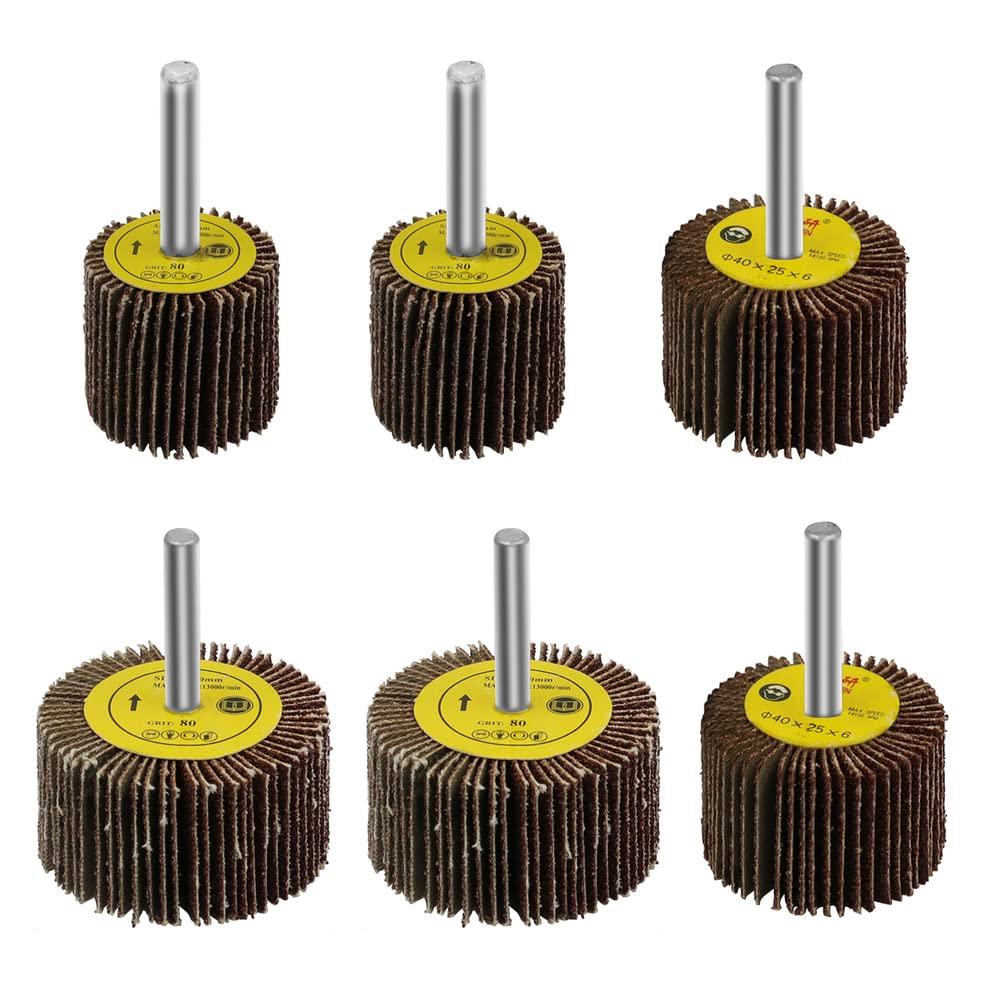 6 Pack Flap Wheel Sander Set with 1/4'' Shank 3 Size 80 Grits Abrasive Sanding Flap Wheels for Die Grinder Power Rotary Tool Flex Shaft Grinders Polishing Rust Weld Burr Removing Coat Paint