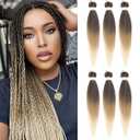Ombre Braiding Hair Pre Stretched Ombre Blonde Easy Twist Braids Yaki Texture Synthetic Braiding Hair 6 Pcs/Lot 26 Inches Hot Water Setting for Box Braids Hair Extensions(#T1b/27/613)