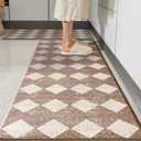 Khaki Beige Moroccan Trellis Checkered Kitchen Rug Sets [2 PCs], Anti-Fatigue, Waterproof Non-Slip Kitchen Mats Heavy Duty Ergonomic Comfort Foam Rug for Floor, Home, Laundry, 17"x29"+17"x47"