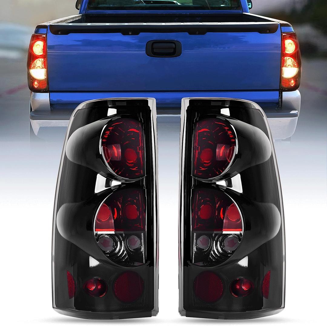 Nilight Taillight Assembly Compatible with 1999 2000 2001 2002 2003 2004 2005 2006 2007 Chevy Silverado 1500 2500 3500 99-02 GMC Sierra Rear Lamp Replacement with Classic Body OE Style (Smoke Lens)