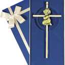 Tryuunion Baby Wall Cross Baptism and Christening Gifts for Girl, 7-inch Olive Golden Blessing Catholic Girl Baptism Crosses for First Holy Communion, and Dedication Baptismal Gifts from Godparents