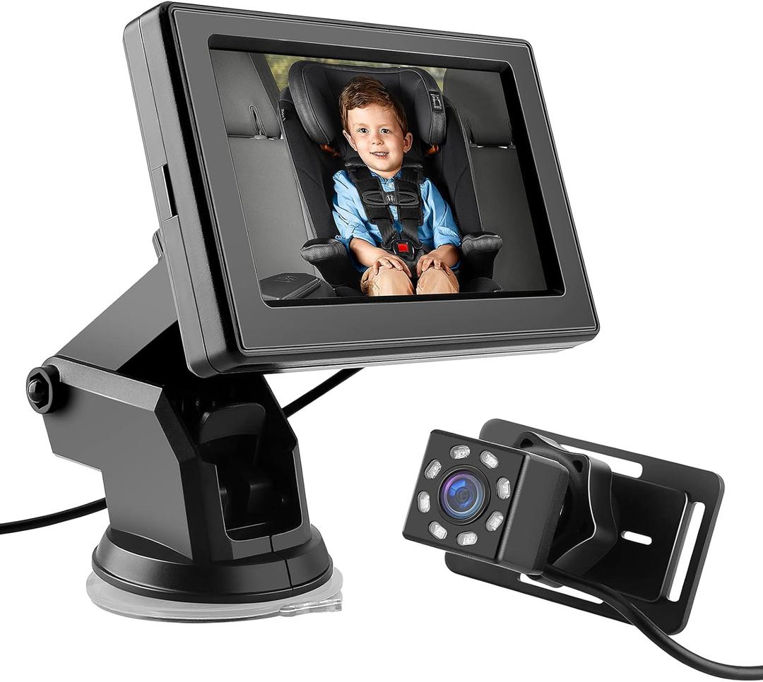Baby Car Rear Mirror Camera, Backseat Infant with HD Night Vision 4.3 inches HD Mirror Display, Reusable Sucker Bracket, Upgraded 360 Degree Rotating Camera, Easily Watch Babys Move in Car