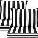 Black and White Stripe Outdoor Cushions Set of 2, 24x24 Inch Deep Seat and Back Cushions, Waterproof & Fade-Resistant, Removable Covers, Black Stripes