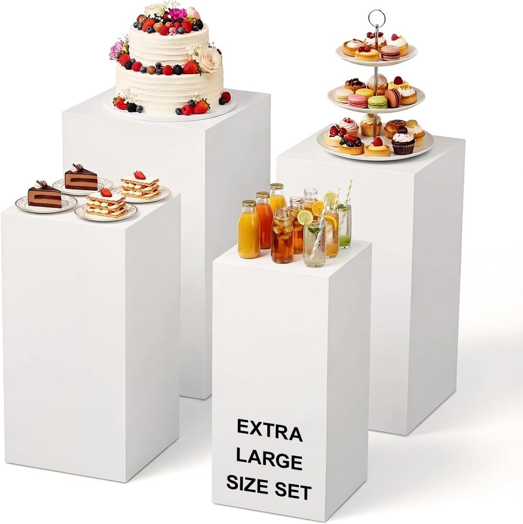 BreezeHug 4 Pcs Extra Large Buffet Risers, Acrylic Food Risers for Buffet Table Display Stand Shelf White Cube Nesting Boxes for Catering Dessert Collectibles Jewelry(17.7",16.7",15.7",14.7")