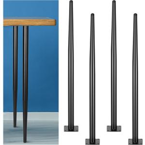 DoubleFill 4 Pack 34 Inch Metal Table Legs Round Tapered Furniture Legs Heavy Duty Replacement Chair Feet with Mounting Screws and Plastic Mats for Sofa Coffee Table Desk Bar DIY Projects, Black