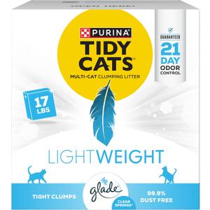 Purina Tidy Cats Low Dust, Multi Cat, Clumping Cat Litter Odor Control Formula, LightWeight Glade Clear Springs - 17 lb. Box