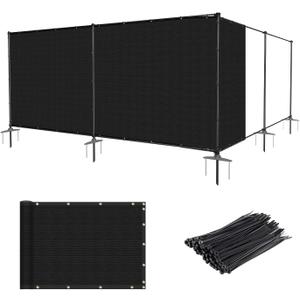 5' x 24' Outdoor Privacy Fence with Iron Poles Ground Spikes Dog Metal Garden Privacy Fence Backyard Patio Yard Barrier Boarder Divider (Black)