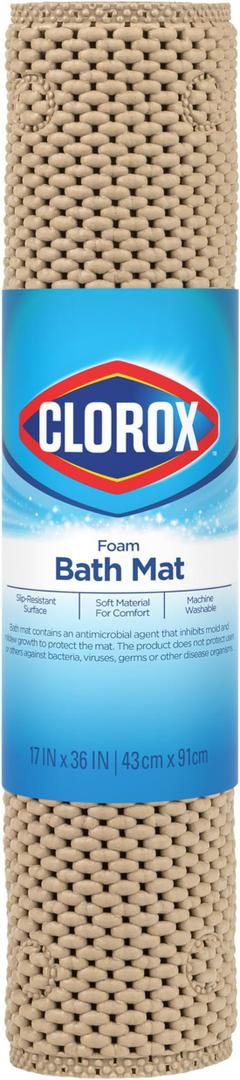 Cushioned Foam Bath Mat for Tubs, Non-Slip with Suction Cups, 17 Inches x 36 Inches, Taupe