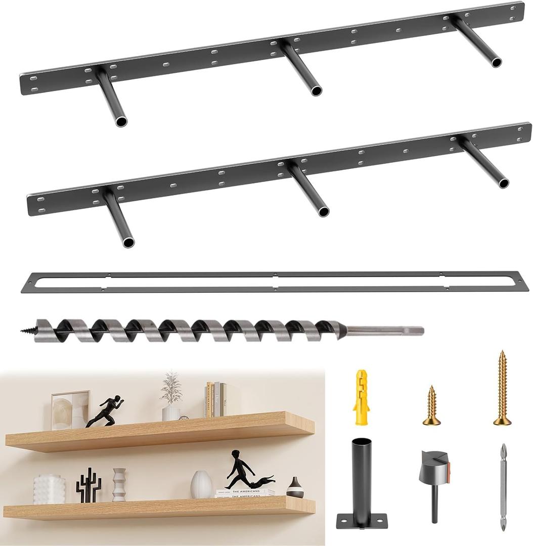 Hidden Floating Shelf Bracket 34 inch Heavy Duty Floating Shelf 2PCS Thickened Solid Steel Hardware for Hidden Wall Shelves Support Kitchen/Living Room/Office (6 inch Rods) (34" x 6" x 1.5")
