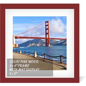 9x9 inch Wood Picture Frame for Wall Hanging or Tabletop Square Photo Frames with 1 Mats Display 7x7 inch for Baby Scan, Poster, Walls Decoration, Anniversary, Wedding, Christmas, Diamond Painting(Red)