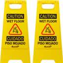 Caution Wet Floor Sign, L:17.12in W:8.38in H:0.94in2-Sided Foldable Safety Sign for Commercial Use, A Frame Caution Sign Bilingual Warning Signs, Yellow (yellow 2pack)