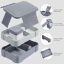 Qinyoung 6-compartment Bento Box, 50oz Lunch Container with Utensils & Sauce Cup, Microwave & Dishwasher Safe, Leakproof Lunch Box for Adults Men Women (Gray)