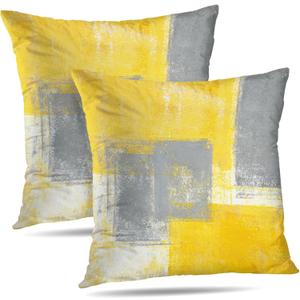 Throw Pillow Covers 20x20 (2 Pack) - Abstract Modern Home Art Decor - Decorative Pillow Covers for Couch, Living Room & Bedroom - Yellow