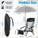 Folding Beach Chair with Umbrella for Adults, 2 Pack Portable Low Beach Chairs with 300lbs Capacity, Lightweight Fodable Camping Chair for Travel, Picnic, Concert & Outdoor Activities, Black-Grey