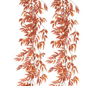 RECUTMS Artificial Hanging Willow Leaves Vine Twigs 2Pcs 5.7Ft Fall Garland Fake Silk Willows Leave Ivy Faux Greenery for Indoor Outdoor Wedding Jungle Birthday Autumn Wreath Thanksgiving Party Decor (Orange)