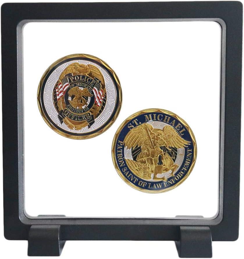 Challenge Coins Display Frame, Clear 3D Floating Holder, Small Shadow Box for Medal, AA Medallions, Jewelry, Black, 4.3"x4.3"x0.8"