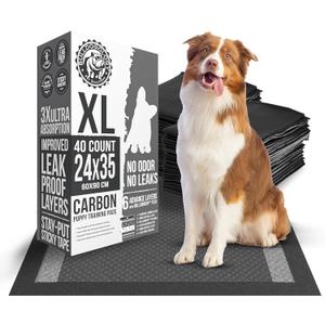 Bulldoglogy Carbon Black XL Dog Pee Pads for Extra Large Dogs with Adhesive Sticky Tape - Extra Large Charcoal Housebreaking Dog Pee Pads Disposable (24x35) (40-Count, Black)