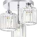 Crystal Ceiling Light Fixture, Chrome Semi Flush Mount Ceiling Light Fixture, 3-Light Hallway Lighting with Clear Crystal Shades for Kitchen Entryway Bedroom Bathroom Foyer, E26