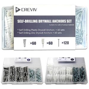 Self-Drilling Drywall Anchors Kit 240pcs - Heavy Duty Metal & Plastic Wall Anchors with Screws, No Pre-Drilling for Gypsum, Concrete, Brick - Holds 75lbs, TV Mounting, Shelves, Artwork
