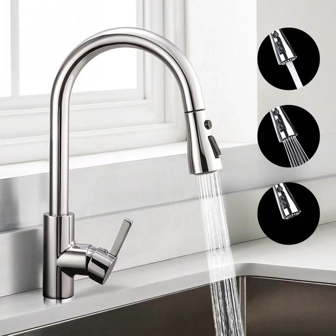 Kitchen aucet wce Steel 3 Mode(štream/SprayIPause), Single Handle Kitchen Sink F with Pull Down Sprayer, High Arc Brushed Nickel 360 Swivel, Grifos para Fregaderos de Cocina