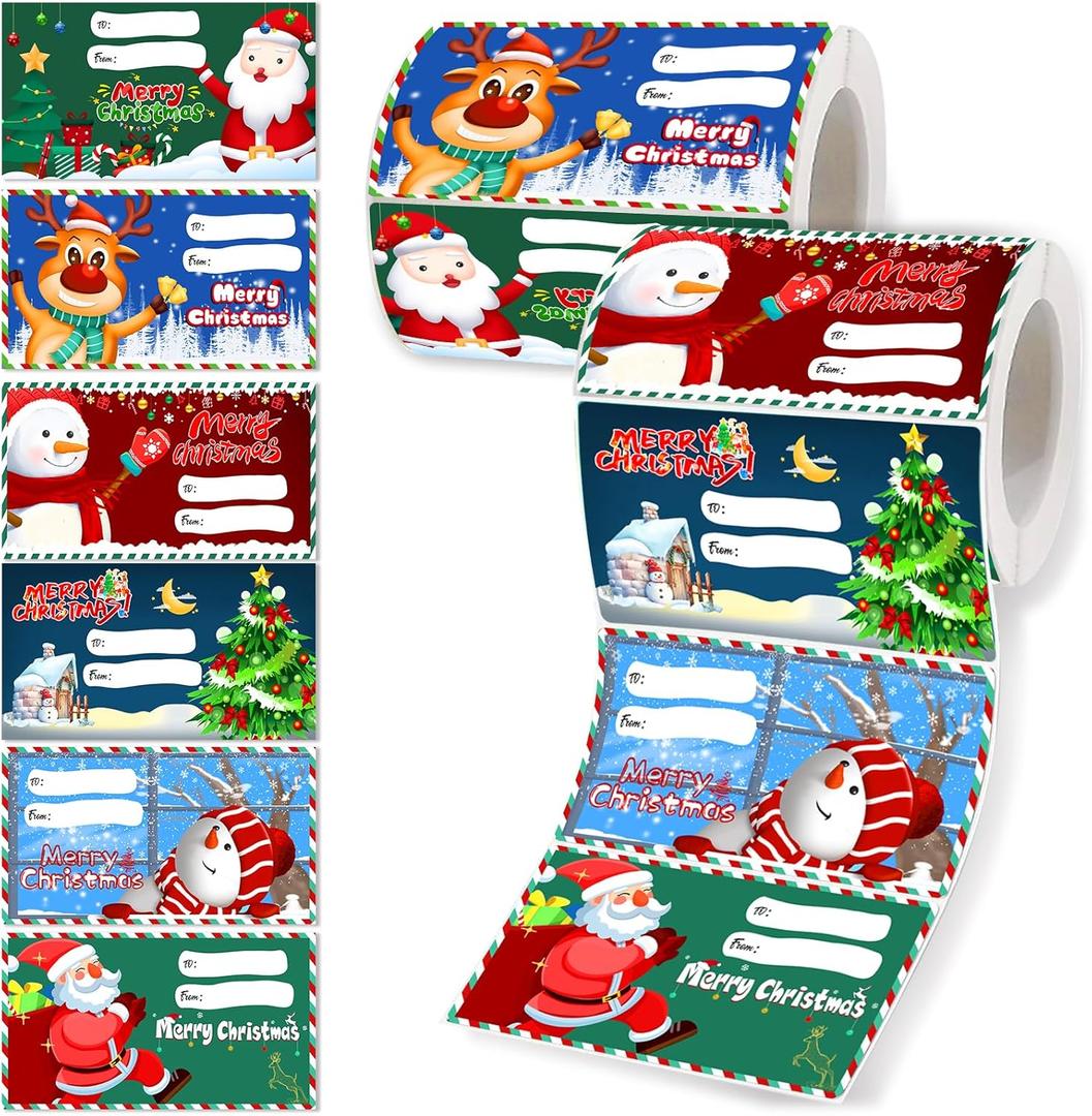 Famoby 2 Packs (Total:600pcs,300pcs/pack) Christmas Gift Tags Christmas Wrapping Paper for Christmas Presents Decoration Christmas Gifts Bags for Women Men Kids (2.95 x 1.6 inch)