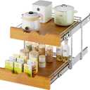 DINDON 2 Tier Pull Out Cabinet Organizer (17" W x 21" D) Slide Out Wood Shelf Double Tier Kitchen Wire Basket With Chrome Finish