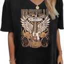 Oversized Wild West Cowboys T-Shirt for Women Vintage Country Music Tee Western Rodeo Graphic Tee Short Sleeve Loose Top (Large, Black-3)