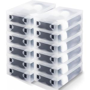 Sintuff 12 Pack Large Boot Storage Boxes with Lids for Tall Boots 20.5" x 11.8" x 4.5" Stackable Clear Plastic Shoe Organizer Container Space-saving Shoe Storage Box for Sneakers and High Heels