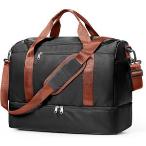 Travel Duffel Bag for Women, Carry-on Overnight Weekender Bags with Wet Pocket, For Spirit Airlines 18x14x8 Personal Item Bag,Small,Black & Brown