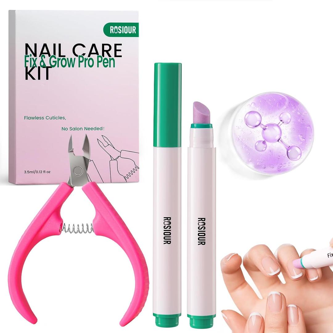Ceramic Cuticle Oil Pusher Pen: 3-in-1 Nail Cuticle Buffer Pens with Cuticle Nipper for Hangnails, Dry & Nails, Moisturize Strengthen Brighten Nails Care