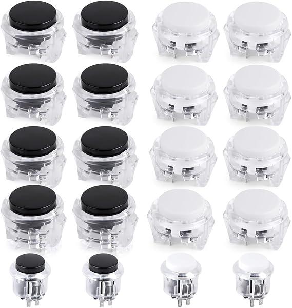 20PCS Push Button for Arcade Video Game Consele(10 White + 10 Black), 24mm × 16, 20mm × 4, Arcade DIY Parts