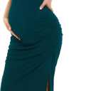 Smallshow Women's Split Long Maternity Dress Short Sleeve Ruched Pregnancy Clothes (Medium, Teal)