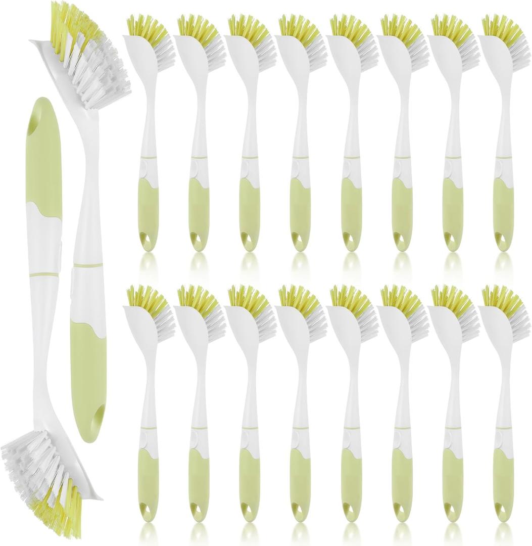 16 Pcs Yellow Kitchen Scrub Dish Brush Bulk with 11.8 Inch Handle Cleaning Dish Scrubber with Stiff Bristles Washing Scrub Brushes for Housekeeping for Pots and Pans, Kitchen Sink