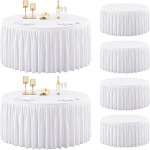 6 Pack White Spandex Round Tablecloths for 72 inch Tables, Stretchy Fitted 6FT Round Table Clothes,Wrinkle Free Table Cover with Skirt for Wedding Party Dining Banquet Graduation Decorations