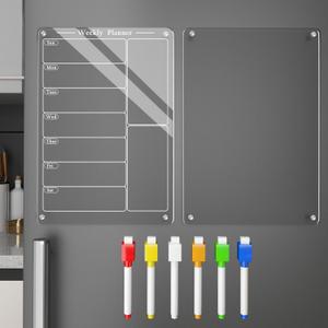 2PCS 9"X13" Acrylic Weekly Planner for Fridge,Acrylic Magnetic Menu Board for Kitchen,Magnet Weekly Calendar for Fridge,Clear Meal Planner for Refrigerator with 6 Markers 2PCS 9"X13" Acrylic Weekly Planner for Fridge,Acrylic Magnetic Menu Board for Kitchen,Magnet Weekly Calendar for Fridge,Clear Meal Planner for Refrigerator with 6 Markers