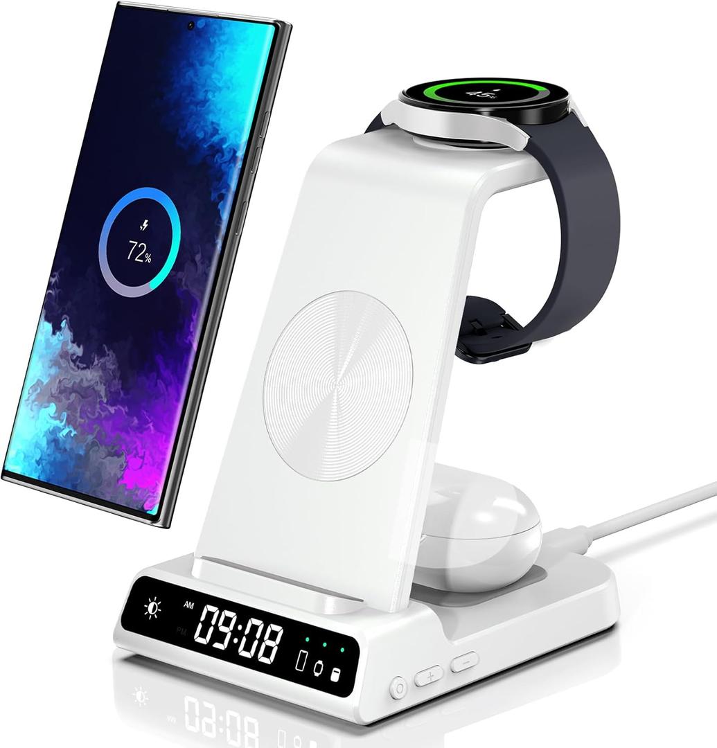 Wireless Charger for Samsung, 3 in 1 Wireless Charging Station for Samsung Galaxy S25 Ultra/S24 Ultra/S23/S22/Note 20/Z Flip 6/Fold 6, Charger for Samsung Galaxy Watch Ultra/8/7/6, Galaxy Buds 3/3 Pro (White)