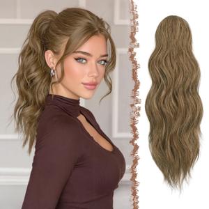 FESHFEN Ponytail Extensions, Long Claw Clip in Ponytail Hairpiece Synthetic Pony Tails Hair Piece Natural Wavy Hairpieces for Women, Toffee Mixed 20 inch