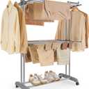 SONGMICS Clothes Drying Rack 3-Tier, Foldable Laundry Drying Rack 58.3-Inch Tall, Stainless Steel, Rolling Clothes Horses, Clothes Airer, Indoor Outdoor Use, Dove Gray ULLR702G01