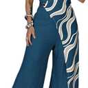 CHICME Jumpsuits for Women Dressy 2026 One Shoulder Printed Wide Leg Romper Casual Vacation Summer Outfits with Pockets (Blue, XL)