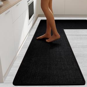 Anti-Slip Corner Kitchen Rug, 1 Piece L-Shaped Floor Mats,Super Absorption Linen Corner Mat for Home,Kitchen (Black Left-L, 39''X59''X18''), 3'3" x 4'11"