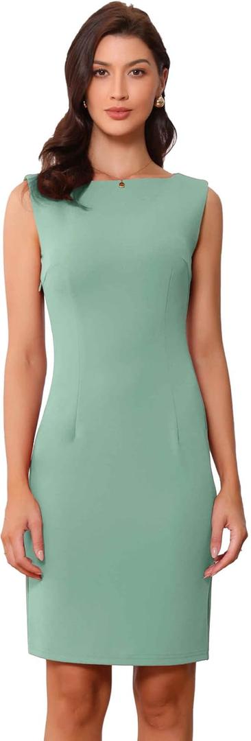 Allegra K Sheath Dress for Women's Business Teacher Sleeveless Boat Neck Dressy Casual Office Dresses (Medium, Light Green)