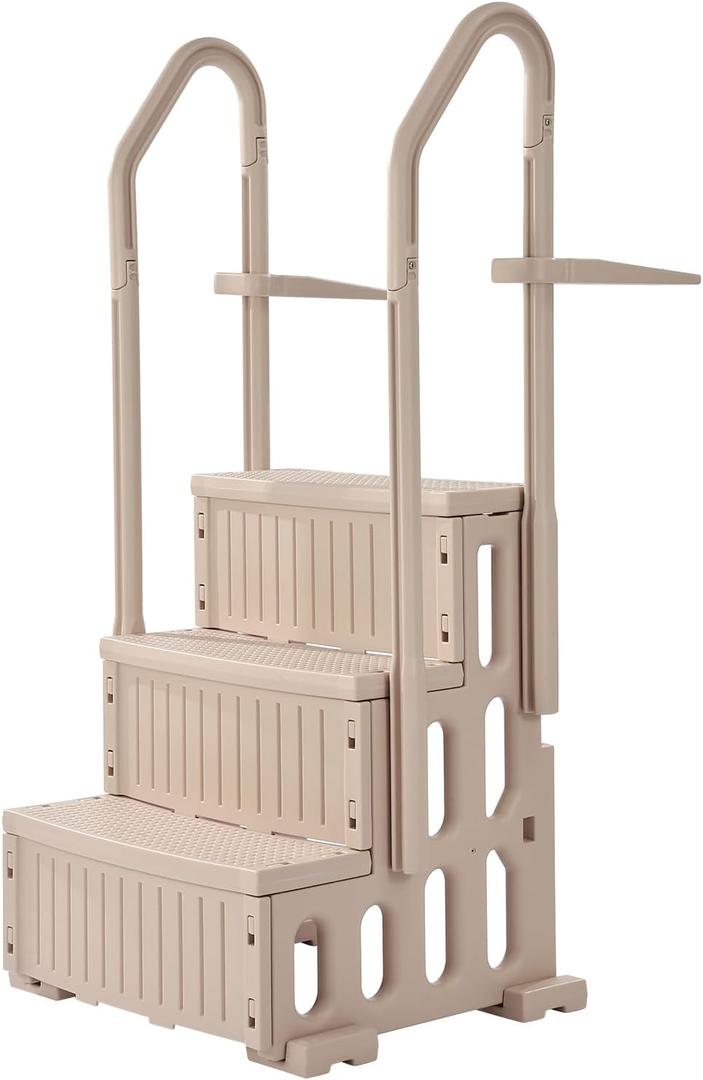 VEVOR Swimming Pool Ladder, 3-Step Double Handrails Stairs with Non-Slip Heavy Duty Steps, Max Load Capacity 400 lbs, for 36-48 Inch Inground & Above-Ground Pools of Any Decking Surface, Taupe