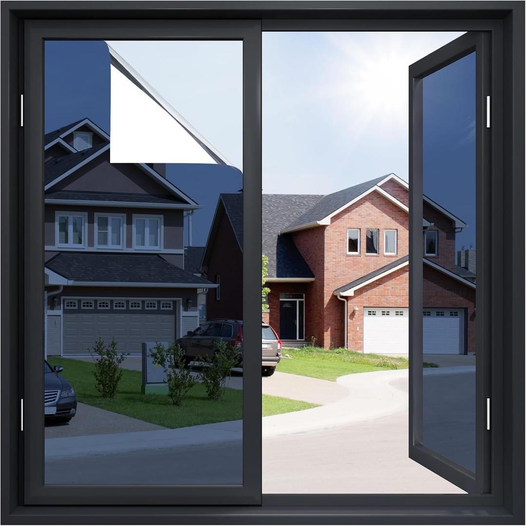 rabbitgoo One Way Window Privacy Film Window Tint for Home, Reflective Mirror Sun Blocking Heat Control UV Protection See Out Not in Office Door Covering, Blue Silver, 35.4 in X 6.5 Feet, 35.4" X 78.7"