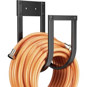 Garden Hose Holder Wall Mount - Metal Water Hose Hanger for Outside, Durable Hook for Garden, Garage, or Yard Storage (Black-Solid Frame)