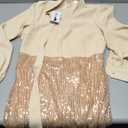 Womens 3/4 Sleeve V Neck Sequin Sparkle Glitzy Glam Flapper Party Dress Cocktail Glitter Bodycon Wedding Evening Clubwear, M